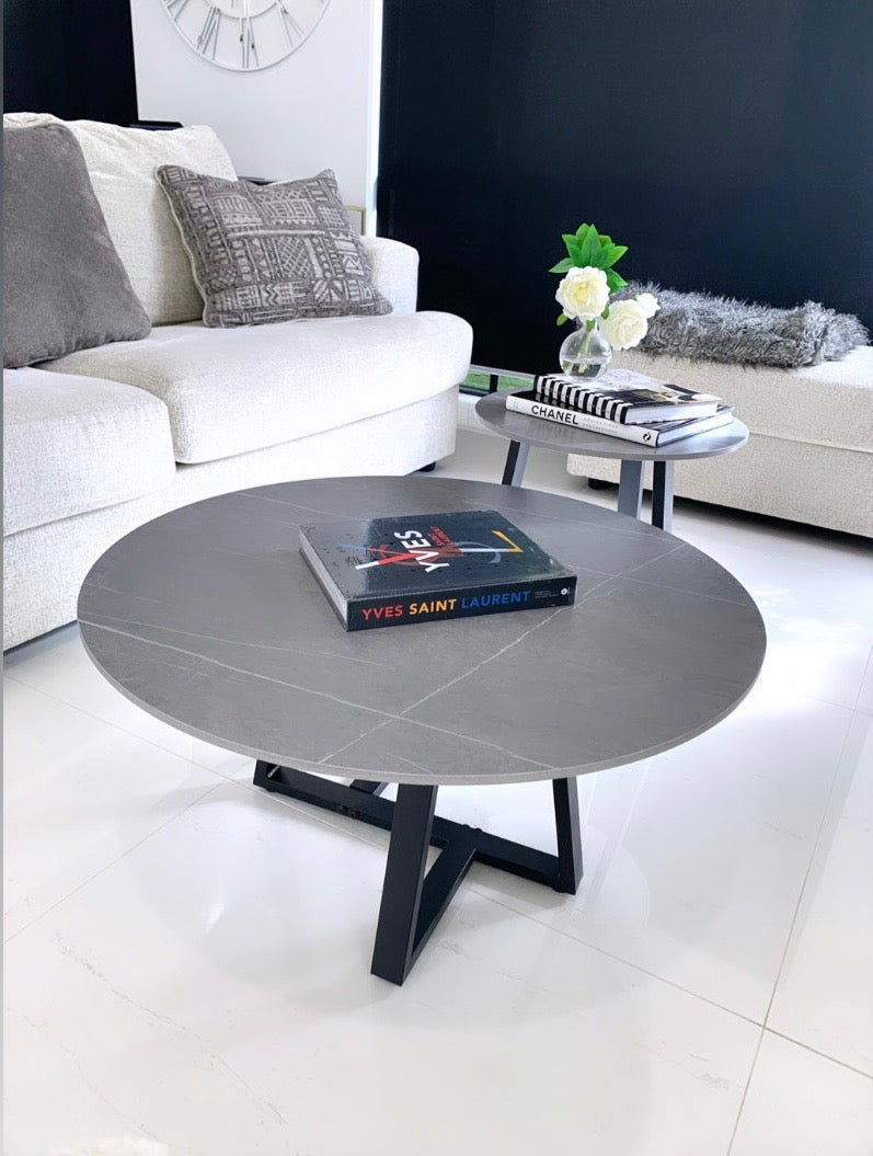 Broadway Two Tier Stone Coffee Table - Black - Notbrand