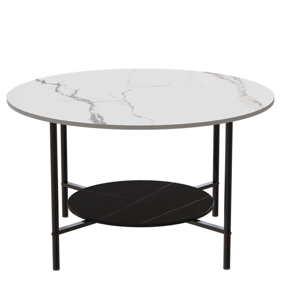 Duke Two Tier Round Coffee Table in Stone - White - Notbrand
