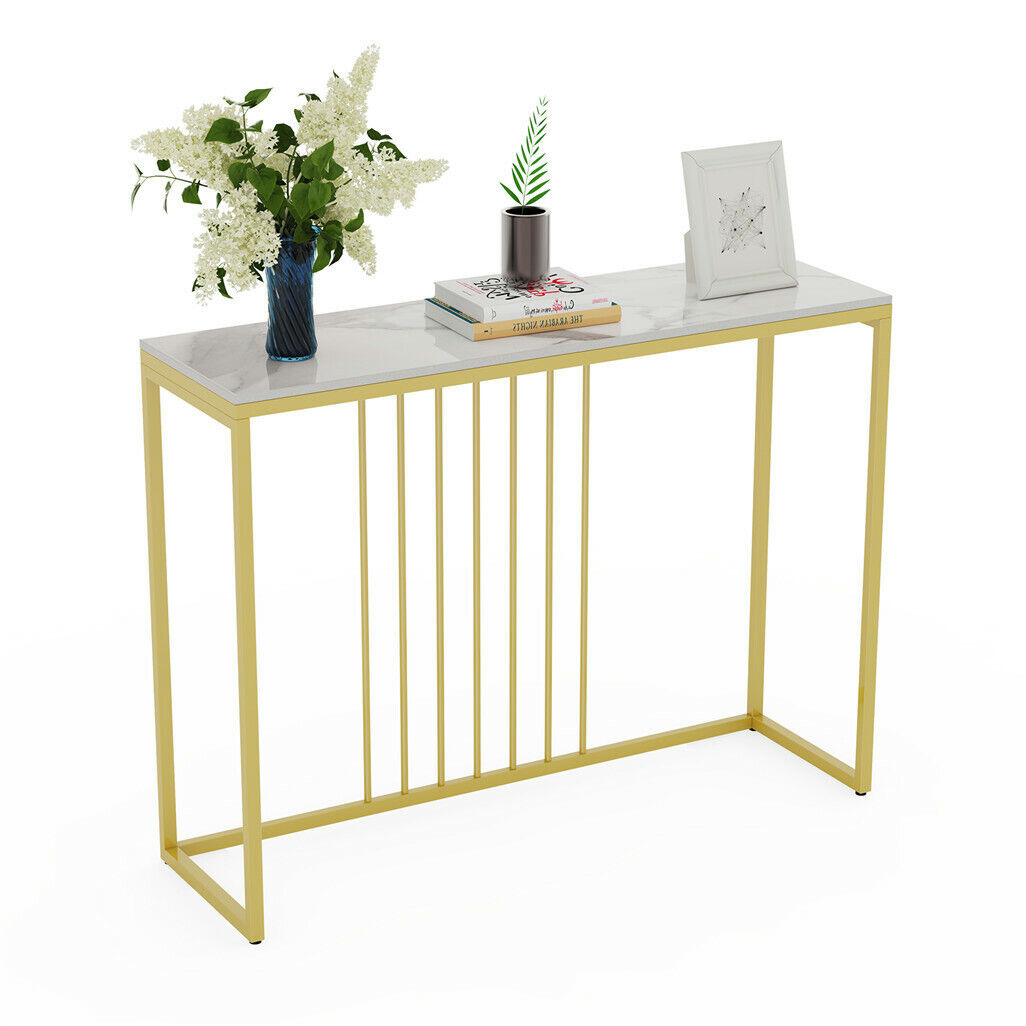 Delia Stone Marble Console Table - Marble & Gold - Notbrand