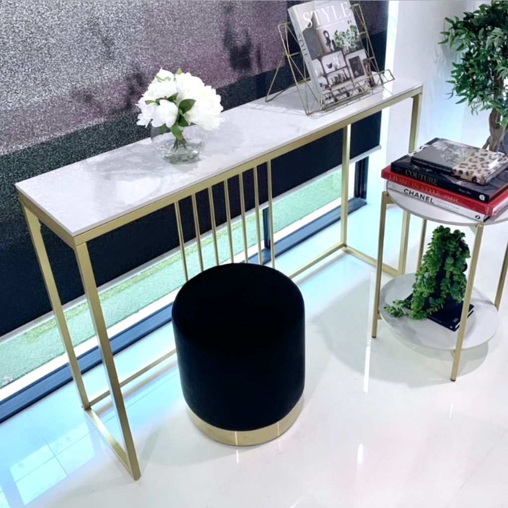 Delia Metal Console Table with Stone Top - Gold - Notbrand