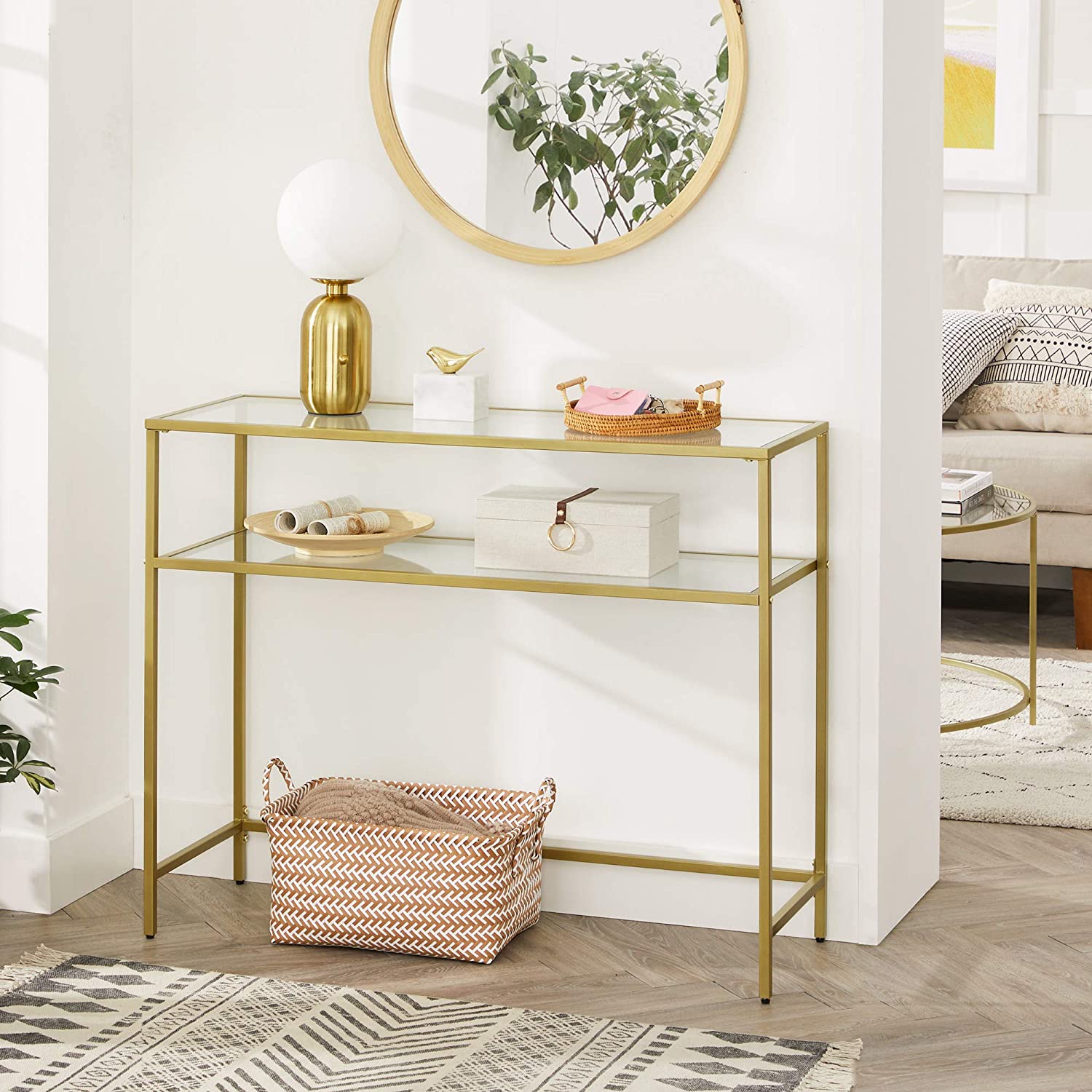 Hapurian Console Tempered Glass Table - Gold - Notbrand