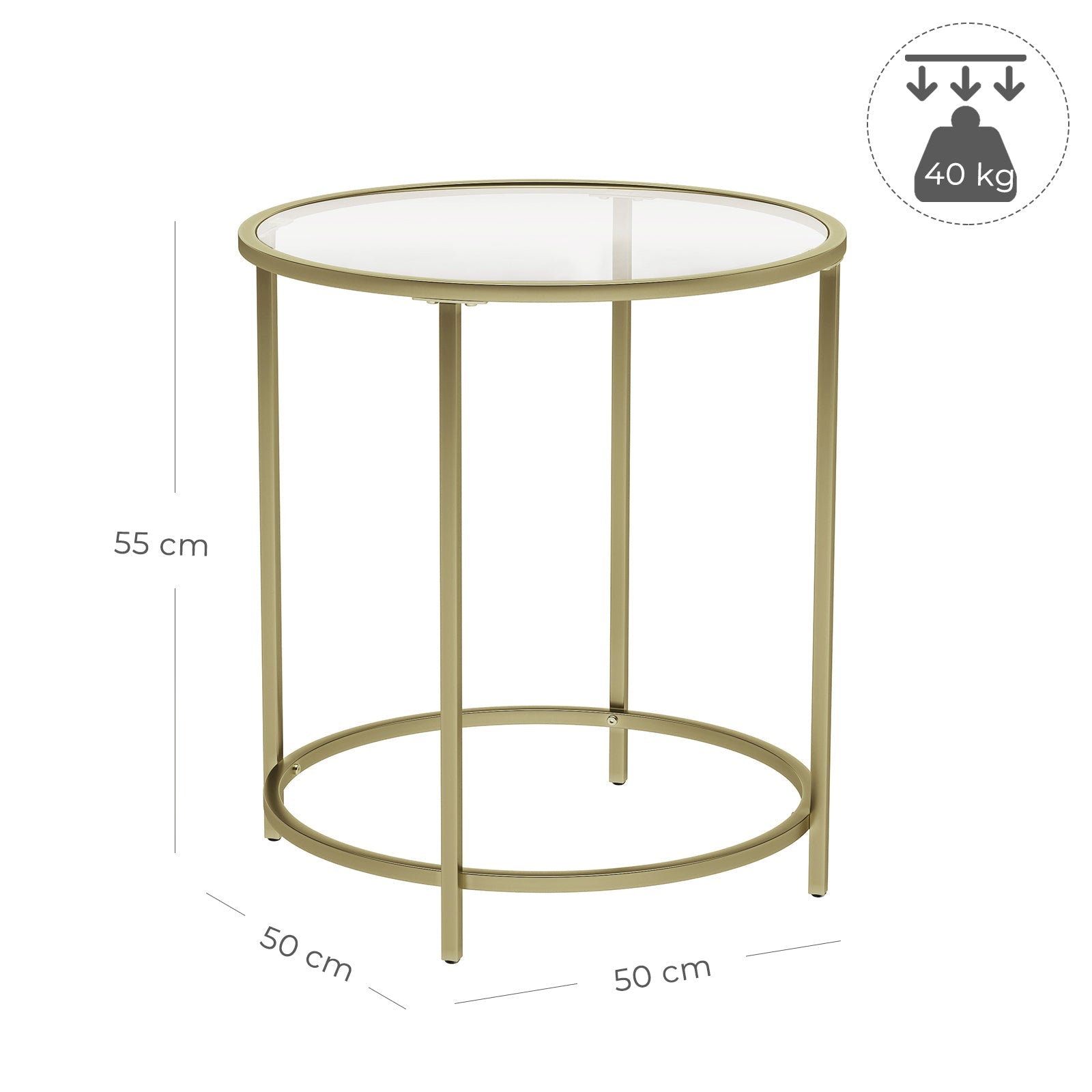 VASAGLE Round Side Table with Tempered Glass Top - Notbrand