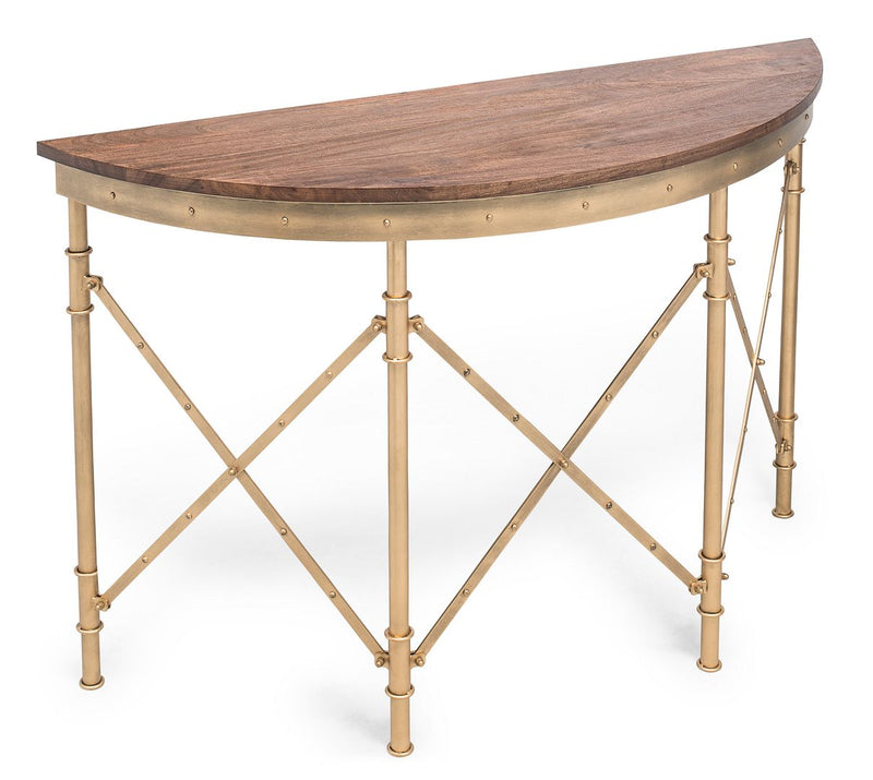 Mbelu Wooden Hallway Console Table Half Round Shape - French Brass Finish