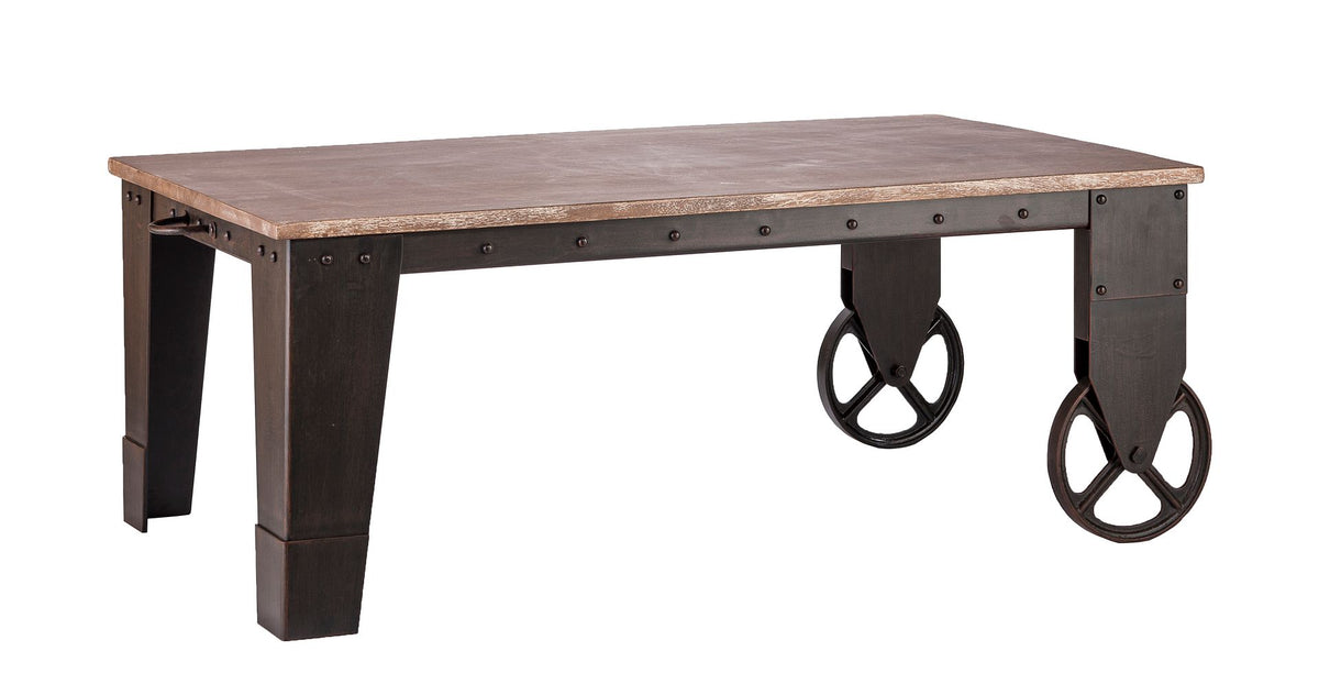 Autar Industrial Style Wood Coffee Table on Wheels - Brown & Rustic - Notbrand