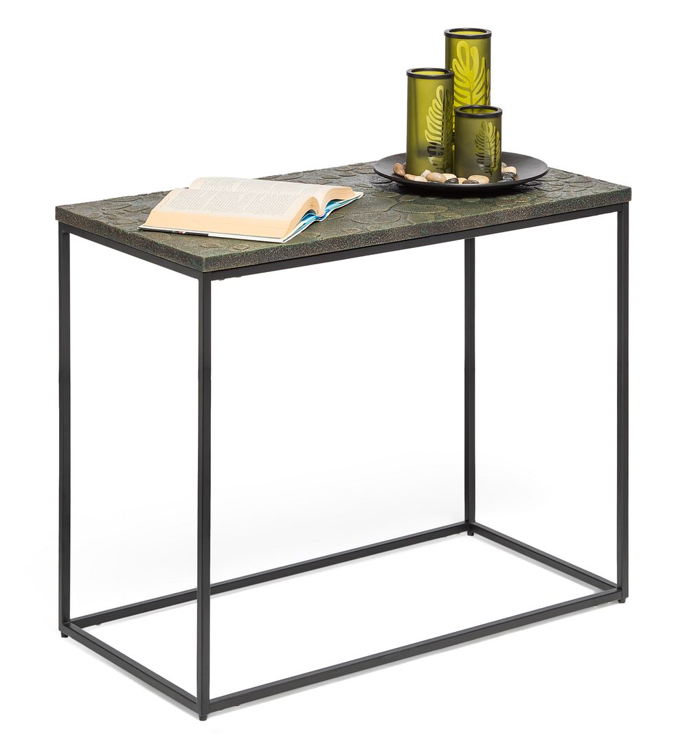 Mbelu Side Table with Textured Wood Top - Black