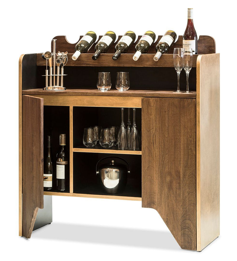 Contemporary Wooden Drinks Cabinet with Wine Bottle Holders Rack - Walnut - Notbrand
