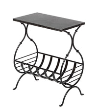 Mbelu Iron Side Table with Magazine Storage & Silver Finish Top - Black