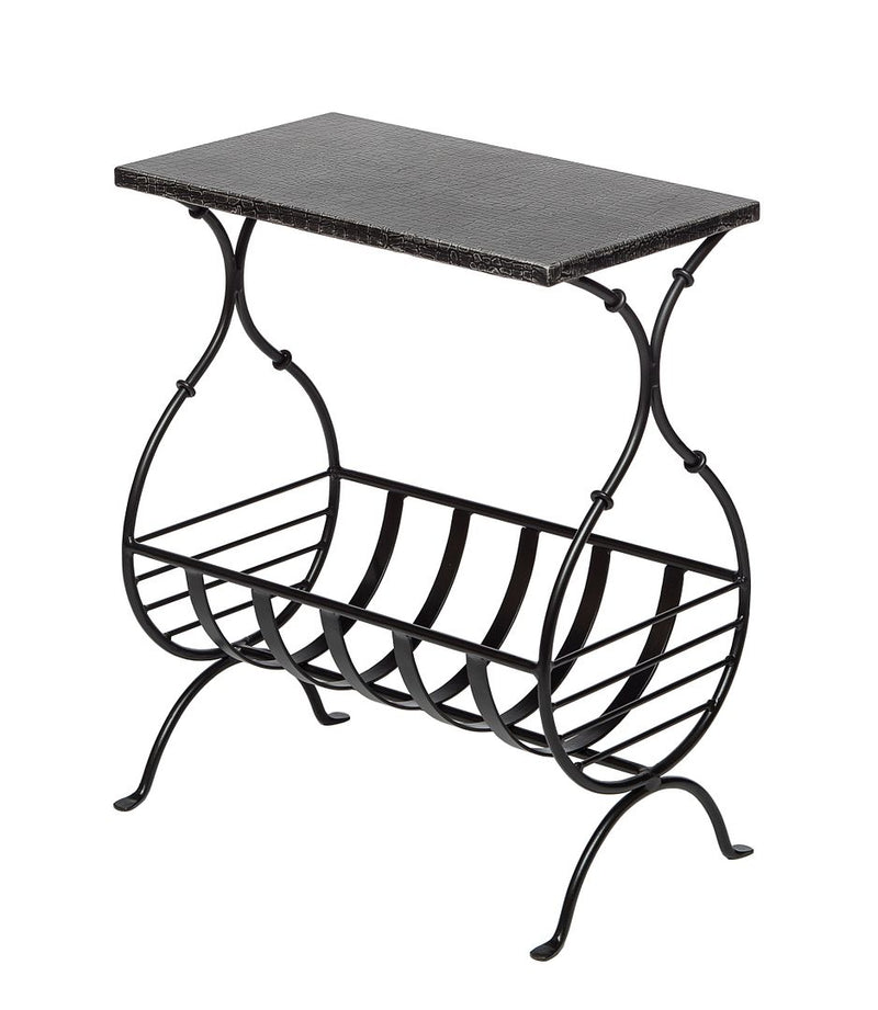 Mbelu Iron Side Table with Magazine Storage & Silver Finish Top - Black