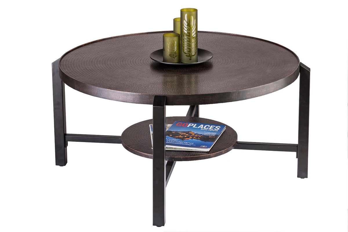 Mazus Round Coffee Table with Storage Shelf in Copper Finish Top - Black - Notbrand