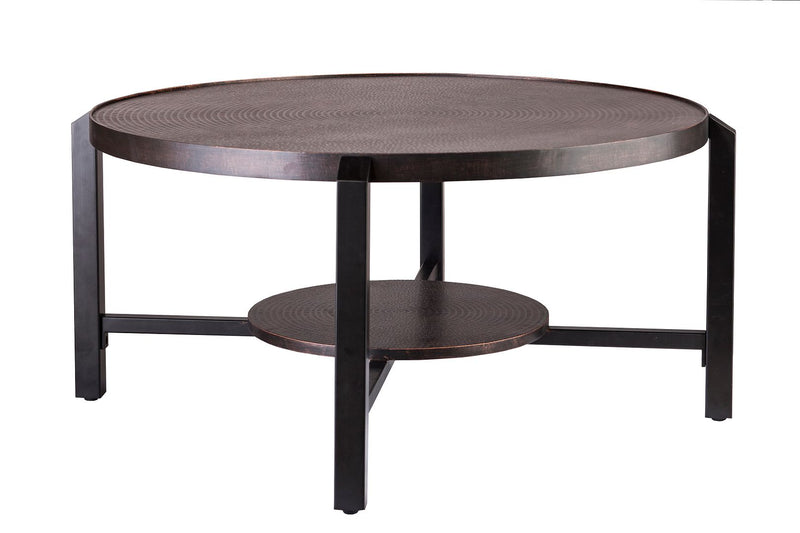 Mazus Round Coffee Table with Storage Shelf in Copper Finish Top - Black - Notbrand