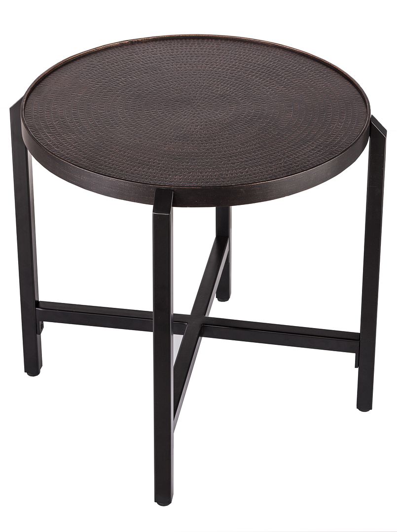 Mbelu Round Iron Black Side Table with Copper Finish Top - Small - Notbrand