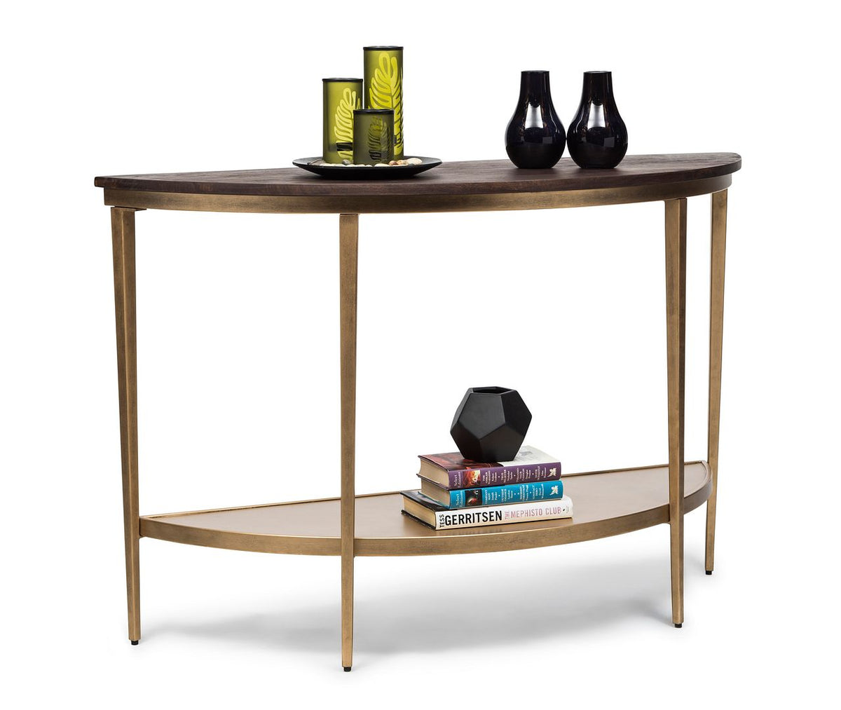 Riskel Half Round Hallway Console Table with Wood Top - Dark French Brass - Notbrand