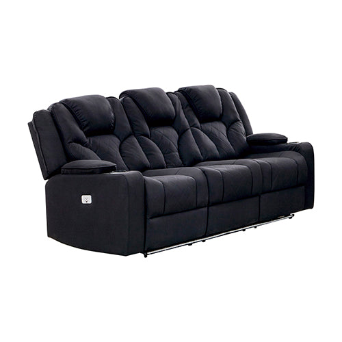 Retse Electric Recliner Stylish Rhino Fabric Armchair 3+2+1 Seater with LED Features - Black - Notbrand
