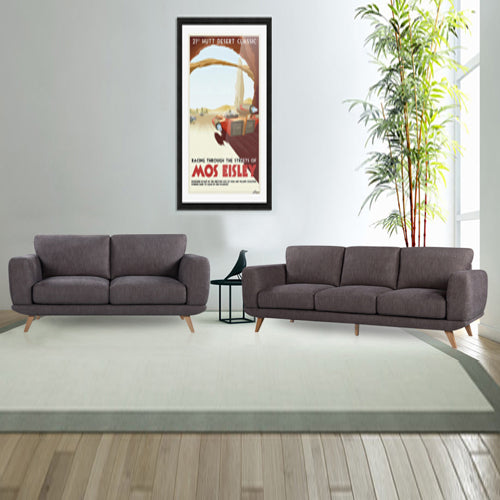 Retse Fabric Lounge Sofa Set 3+2 Seater with  Solid Wooden Frame - Brown - Notbrand