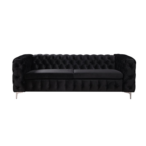 Voris Classic Button Tufted Style Sofa Set 3+2 Seater in Velvet Fabric with Metal Legs - Black - Notbrand