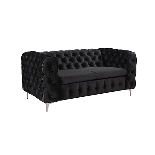 Voris Classic Button Tufted Style Sofa Set 3+2 Seater in Velvet Fabric with Metal Legs - Black - Notbrand