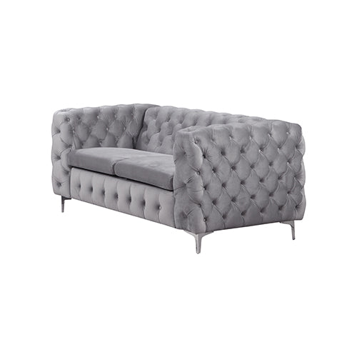 Onyx 3+2 Seater Sofa Classic Button Tufted Lounge in Velvet Fabric with Metal Legs - Grey - Notbrand