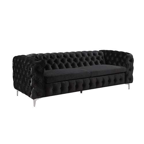Voris Classic Button Tufted Lounge Sofa 3+2+1 Seater in Velvet Fabric with Metal Legs - Black - Notbrand