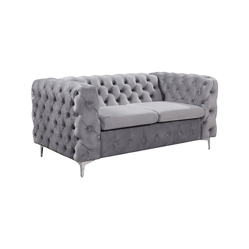 Onyx Classic Button Tufted Velvet Fabric 3 + 2 + 1 Seater Sofa with Metal Legs - Grey - Notbrand