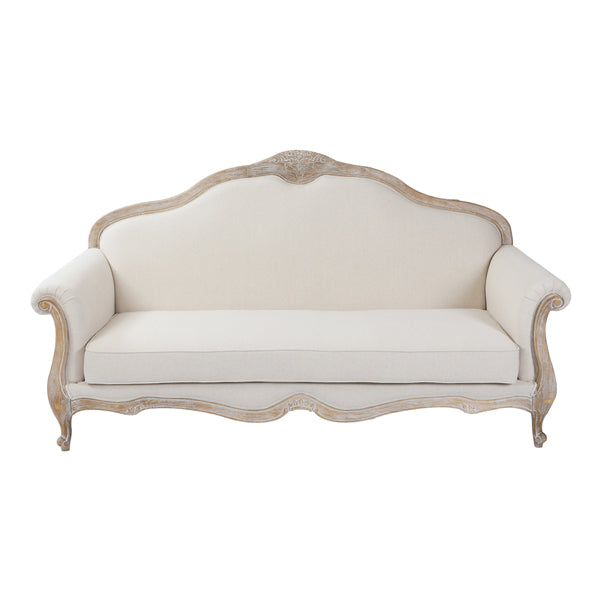 Vaessa Oak Wood White Washed Finish Rolled Armrest 3+2 Seater Sofa Set - Linen Fabric - Notbrand