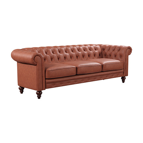 Voris Button Tufted Chesterfield Style Sofa Set 3+2 Seater with Wooden Frame - Brown - Notbrand