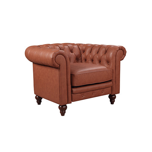 Voris Button Tufted Chesterfield Style Sofa Set 3+2+1 Seater in Faux Leather - Brown - Notbrand