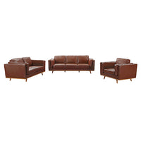 Aukax Leather Sofa Set 3+2 Seater with Wooden Frame - Brown - Notbrand