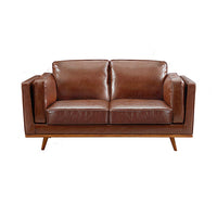 Aukax Leather Sofa Set 3+2 Seater with Wooden Frame - Brown - Notbrand