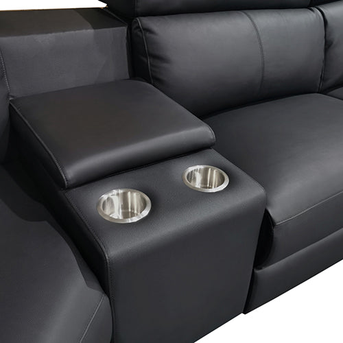 Ribux Real Leather Sofa 6 Seater with Adjustable Headrest - Black - Notbrand