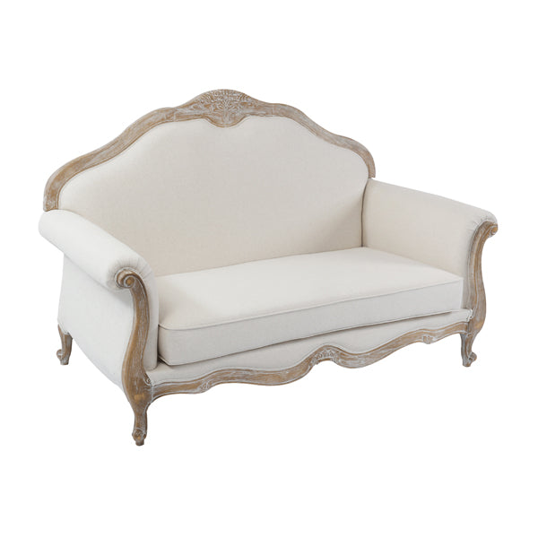 Vaessa Oak Wood White Washed Finish Rolled Armrest Sofa in Linen Fabric - 2 Seater - Notbrand