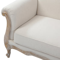 Vaessa Oak Wood White Washed Finish Rolled Armrest Sofa on Linen Fabric -3 Seater - Notbrand