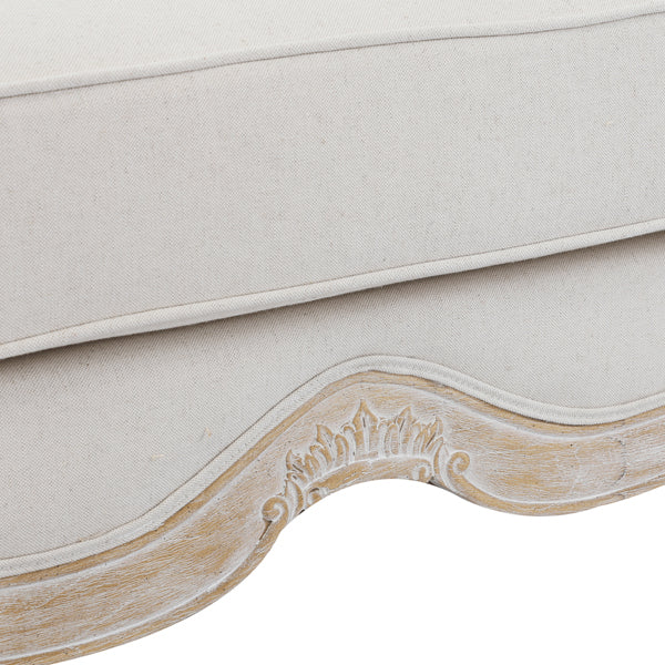 Vaessa Oak Wood White Washed Finish Rolled Armrest Sofa on Linen Fabric -3 Seater - Notbrand