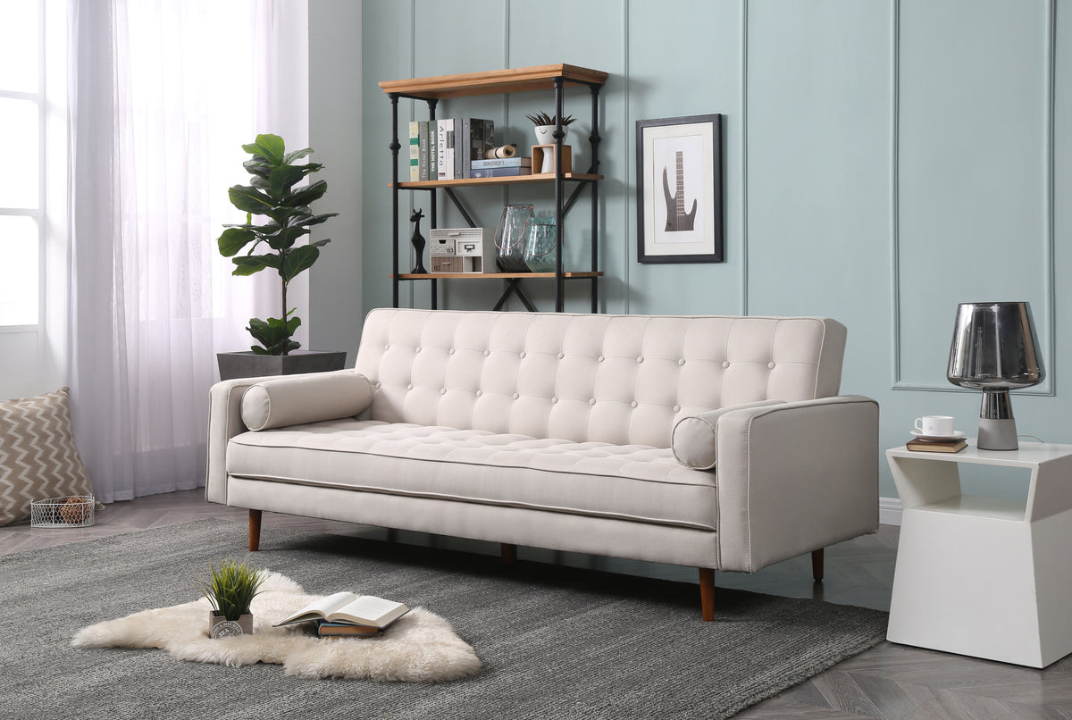 Orjee Button Tufted Sofa Bed 3 Seater in Fabric - Beige - Notbrand