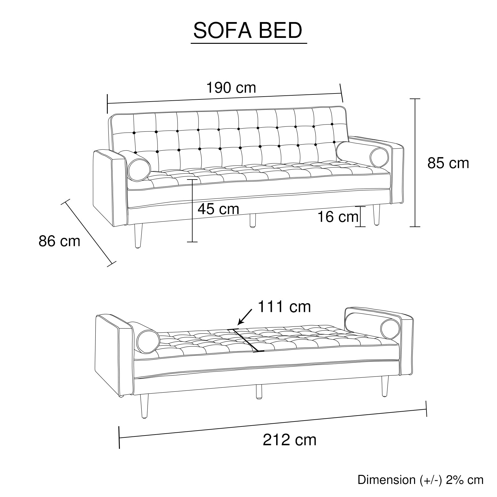 Orjee Button Tufted Sofa Bed 3 Seater in Velvet - Green - Notbrand