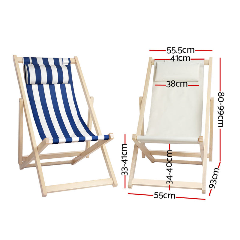 Gardeon Outdoor Chairs Sun Lounge Deck Beach Chair Folding Wooden Patio Furniture Beige - Notbrand