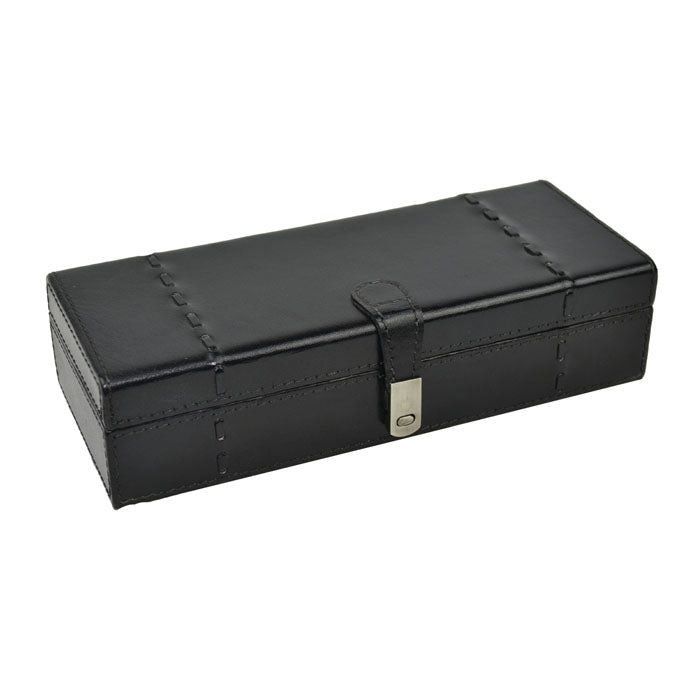 Akibrus 3 Slot Black Leather Watch Box - Notbrand
