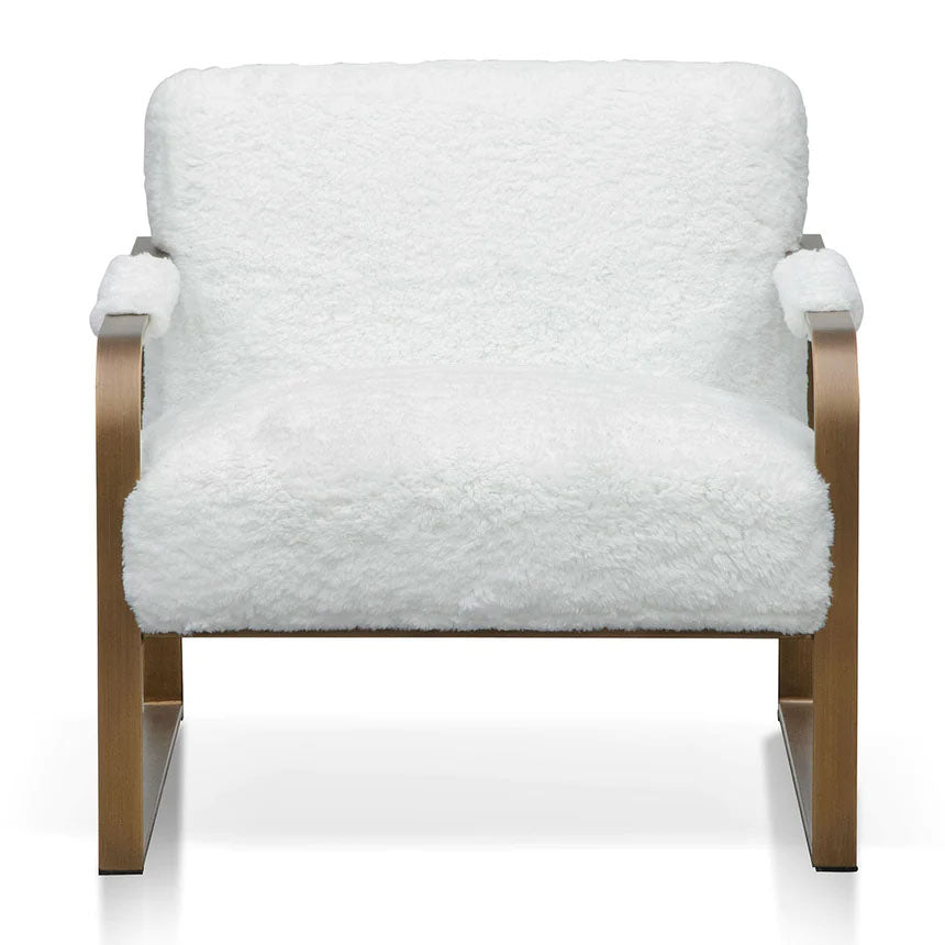 Arcah Fur Arm Chair with Golden Frame - White - Notbrand