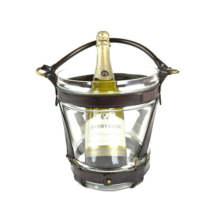 Glass Wine Bucket with Dark Leather Handle - Notbrand