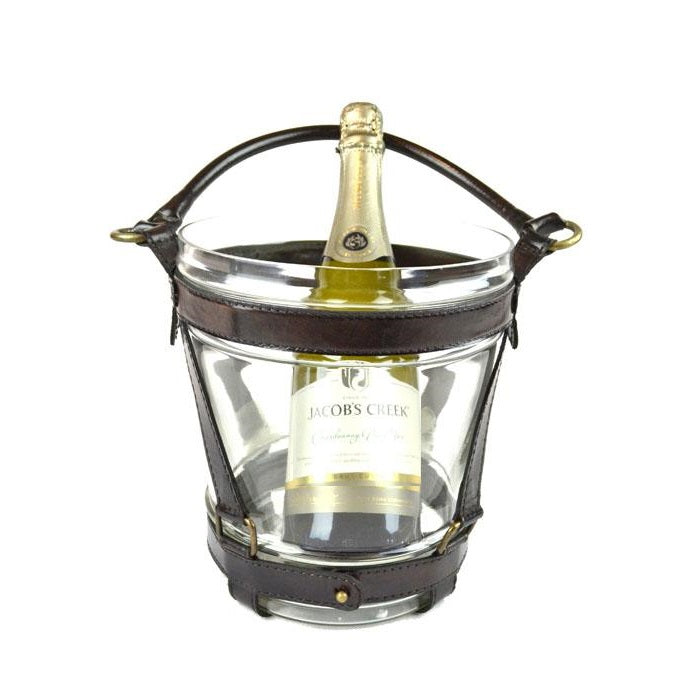 Glass Wine Bucket with Dark Leather Handle - Notbrand