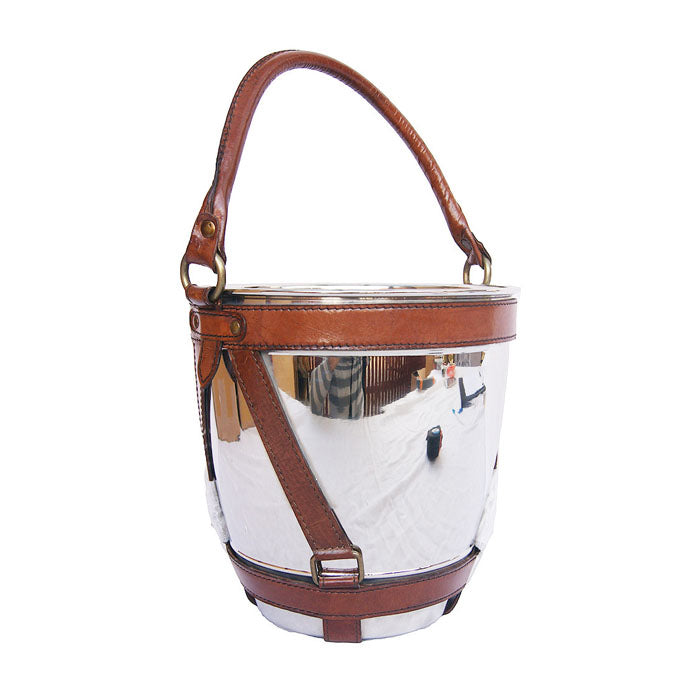 Metal Wine Chiller Bucket with Tan Leather Handle - Notbrand