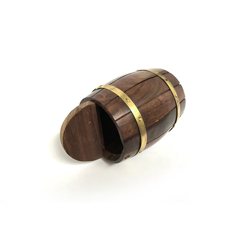 Wood & Brass Barrel Money Box - 120mm - Notbrand