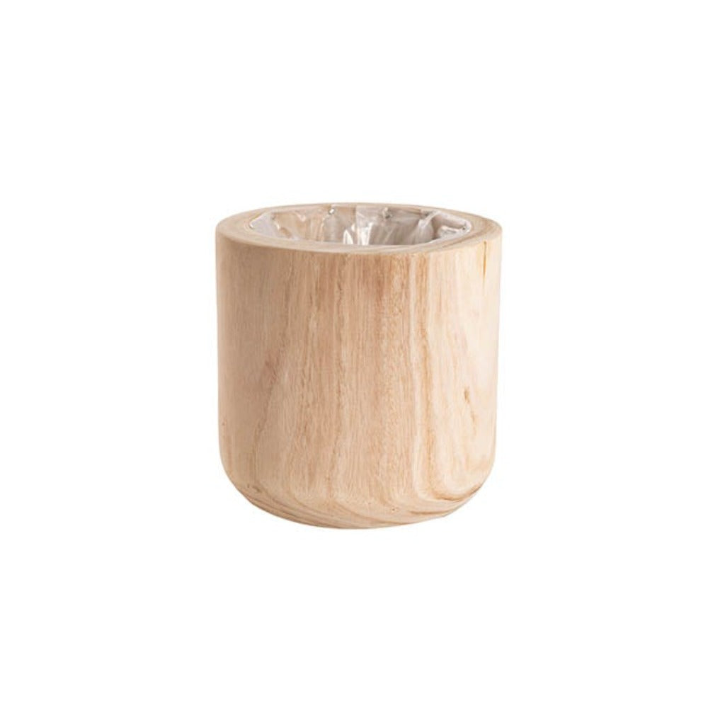 Set of 3 Wooden Cylinder Pot in Natural - Small - Notbrand