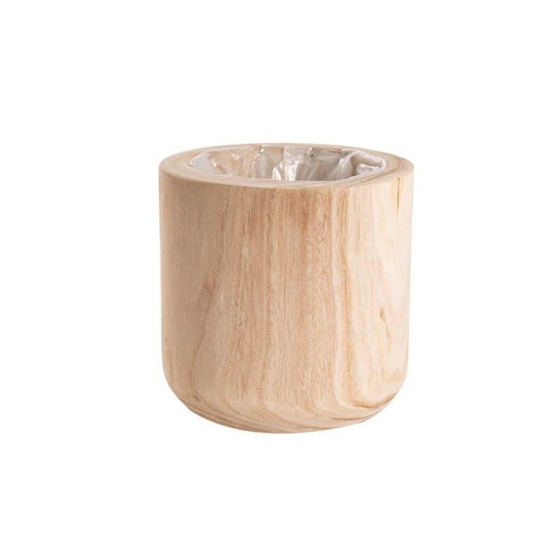 Set of 3 Wooden Cylinder Pot in Natural - Large - Notbrand