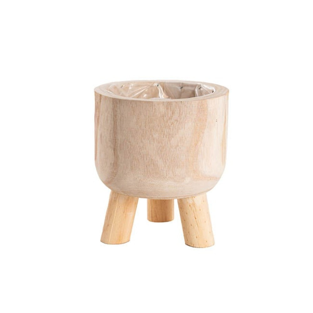 Set of 3 Wooden Cylindrical Pot with Long Feet - Natural - Notbrand