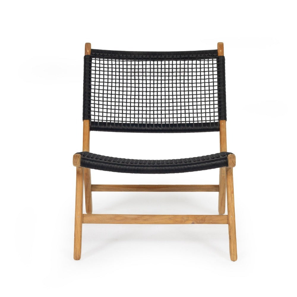 Earine Teak Frame Accent Chair – Black - Notbrand