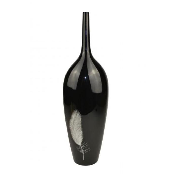 Abelia Black Feather Imprint Lacquer Vase - Notbrand