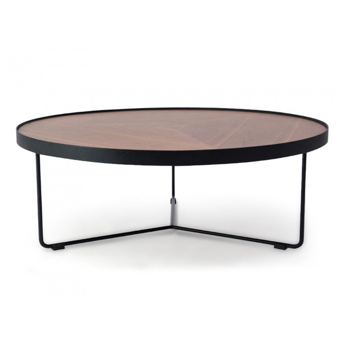 Tokyo Round Coffee Table Walnut Top - Black Frame 90cm - Notbrand