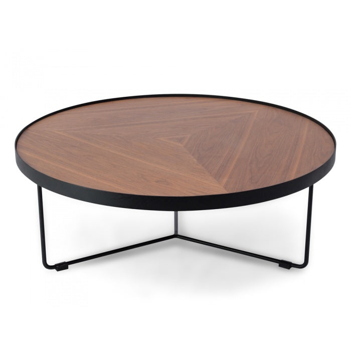 Tokyo Round Coffee Table Walnut Top - Black Frame 90cm - Notbrand