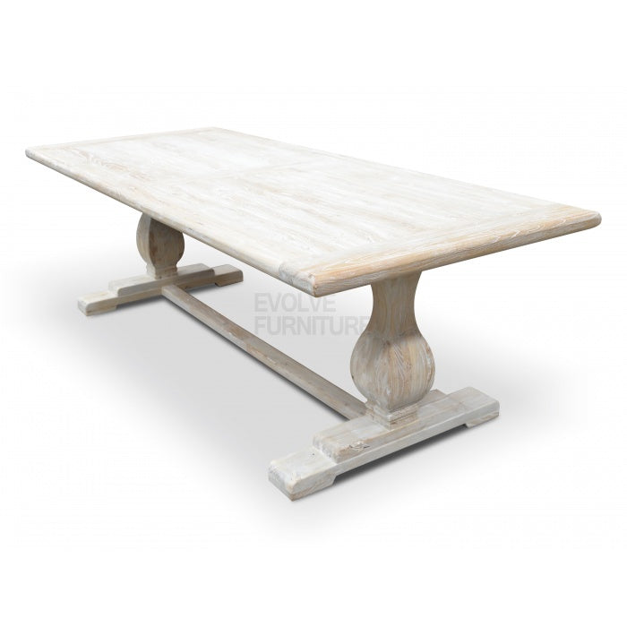 Jade Reclaimed Elm Timber Dining Table - Rustic White Washed 198cm - Notbrand