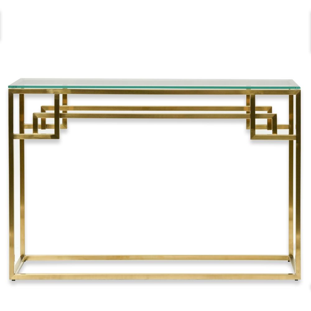 Harry Glass Top Console Table - Brushed Gold Base - Notbrand
